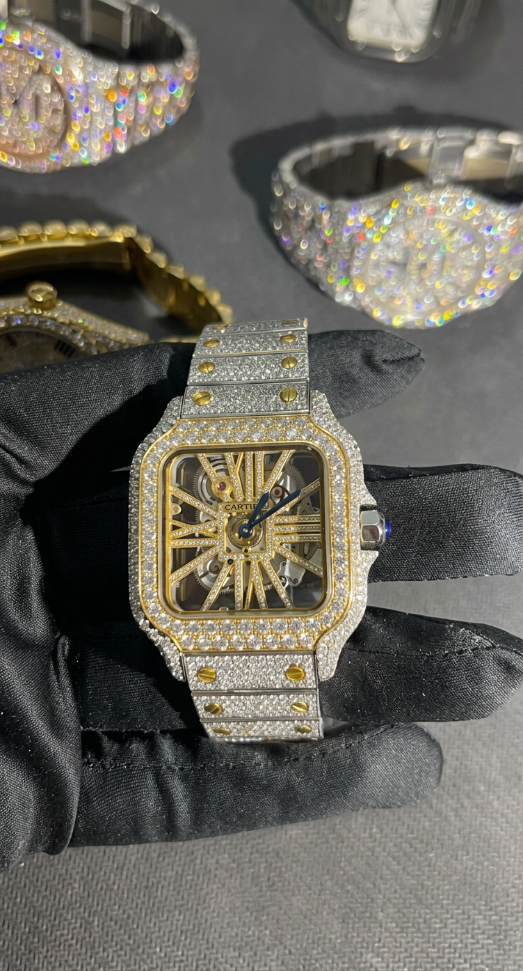 Cartier Santos Skeleton זהב ומוסנייט פרימיום